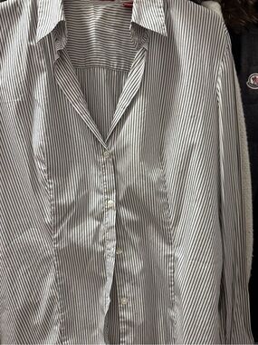 Hugo Boss White and Black Striped Shirt with Red Labels